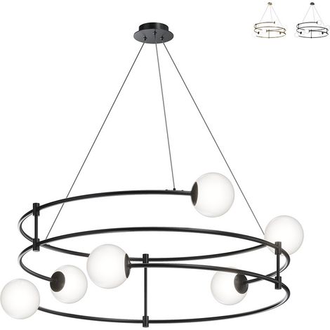 Lampe suspendue lampe salle à manger suspension 6 ampoules G9 boules de verre blanc noir (1/5)