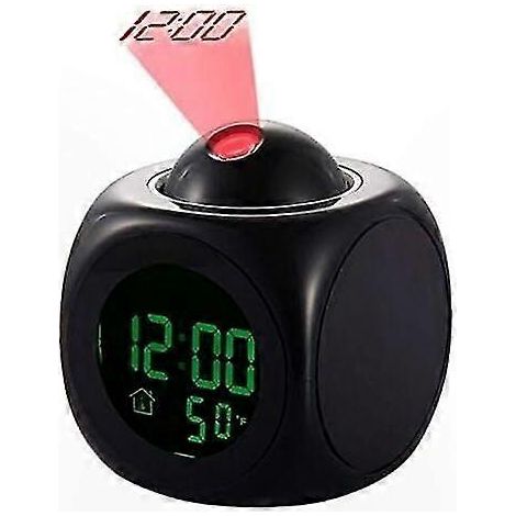 Réveil à projection LED avec fonction snooze, alarme silencieuse, annonce de l'heure, affichage de la température, haut-parleur intégré, format 12/24 h (1/4)
