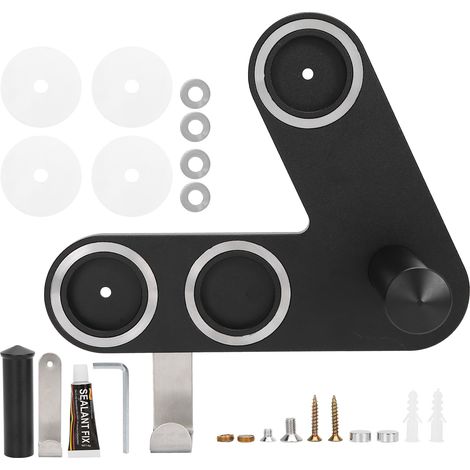 Support Murale pour Sèche‑Cheveux, Porte‑Sèche‑Cheveux sans Perçage, Support de Rangement Noir (1/5)