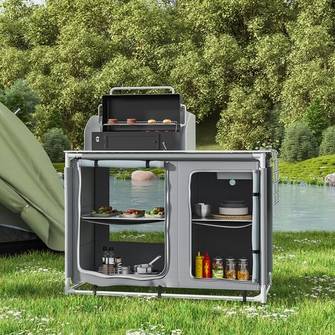 Portable Foldable Sink Kitchen Camping BBQ Storage Shelves, Grey