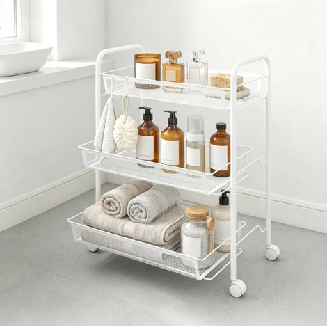 Carrito de acero blanco 45x26,5x63 cm con almacenaje para cocina-FLORAGRACE (1/5)