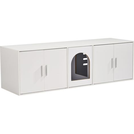 Mophorn Katzentoilette für 2 Katzen, Doppelraum-Holzschrank, passend für die meisten Katzentoiletten, 57,9" L x 18,3" B x 17,9" H, Weiß