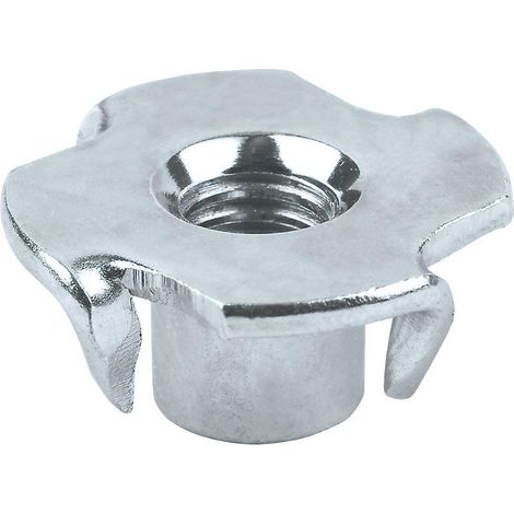 Écrou à griffes M8 en T (paquet de 25) en acier allié zingué, écrou à quatre broches, écrou en T à quatre goupilles, pour le travail du bois et le mobilier (1/5)