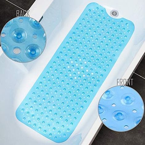 Bathtub Mat 30% Extra Long Shower Mat Non-Slip Bath Mat Anti Slip Bath Mat with 200 Suction Cups,40.5 x 101cm/16 x 40 in (Transparent Blue)