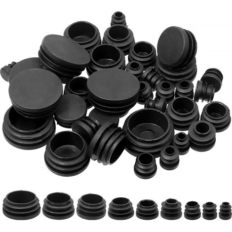 Assortiment de 180 embouts ronds en plastique noir 9 tailles 15/32", 11/20", 3/5", 3/4", 9/10", 2,5 cm, 1-1/5", 1-1/4", 1-1/2" Embout de poteau pour Tubes métalliques et patins de (1/5)
