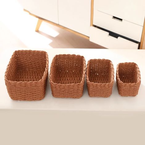 Lot de 4 Paniers de Rangement Tressés en Papier, Corbeilles Empilables Paniers et Boîtes de Rangement,pour Salle de Bain, Organisateur pour Jouets, Langes, Cosmétiques (1/5)