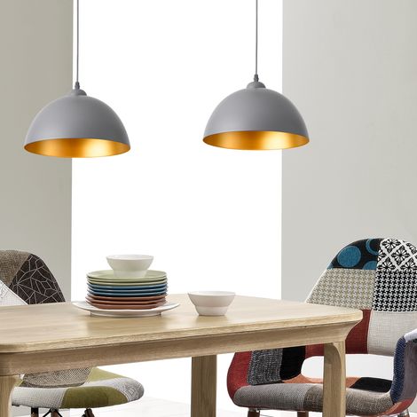 Set di 2 Lampade a Sospensione Toulon con Paralumi Emisferici in Metallo - Grigio/Oro lux.pro (1/5)