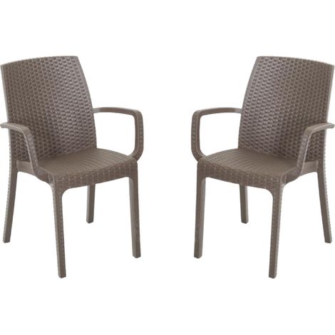 Sedia poltrona indiana in simil rattan per esterno e interno set 2 pezzi CAFFE' (1/3)
