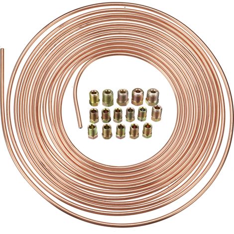 25ft Copper Brake Line Pipe Hose Tube Kit Joiner Joint 3/16 Union + 15Pcs Nuts (1/3)