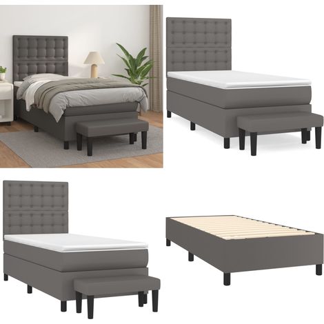 Boxspringbett mit Matratze Grau 90x200 cm Kunstleder - Boxspringbett - Betten - Schlafräume - Kunstleder Möbel - Doppelbett - Home & Living (1/5)