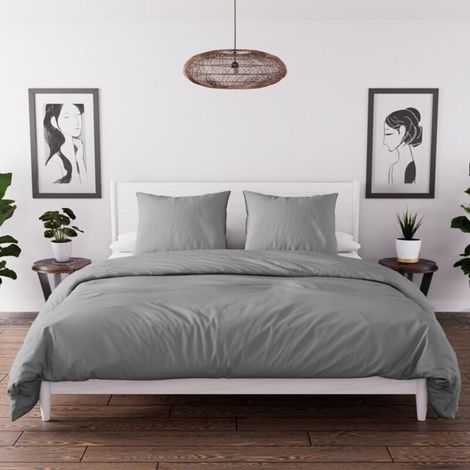 Bettwäsche-Set aus gewaschener Mikrofaser, 240 x 220 cm, grau, von Grey Grey