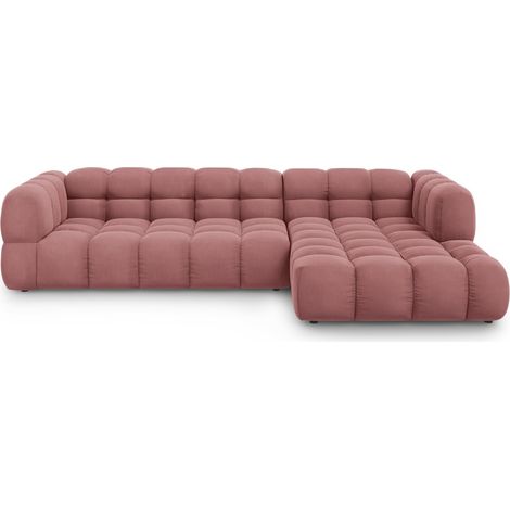 Canapé d'angle droit modulable 4 places en velours saumon (1/5)