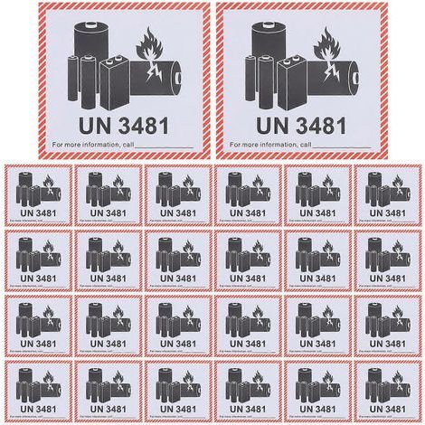 100 feuilles d'étiquettes adhésives pour batteries au lithium, étiquettes d'avertissement et de mise en garde pour le transport (UN3481)-12.00X11.00X0.10CM-Black (1/4)