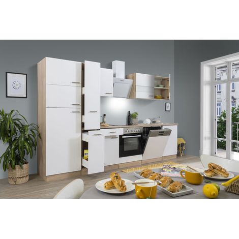 Cuisine Kitchenette bloc cuisine intégrée Chêne Blanc Merle 310 cm Respekta