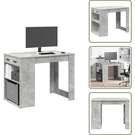Bureau avec tiroir et étagère gris béton bois d'ingénierie - Bureau - Bureaux - Bureau De Travail - Bureau D'écriture (1/5)