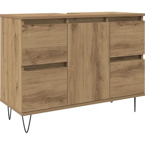 Mueble de baño de madera de ingeniería de 80 x 33 x 60 cm con 4 cajones estilo industrial madera de roble hecha a mano 020051116 (1/5)
