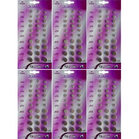 Lot de 180 Piles bouton plates 1.5V Alkaline compatibles AG13/AG12/AG10/AG4/AG3/AG1 - Juanio - (1/2)