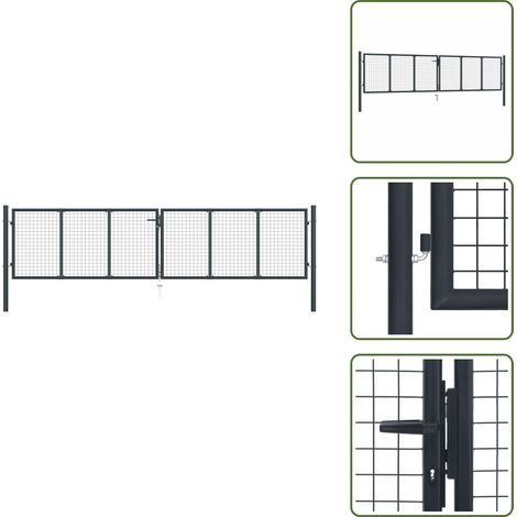 Mesh-Gartentor Verzinkter Stahl 400 x 125 cm Grau - Gartentor - Zaun - Metalltor - Stahltür - Einfahrtstor