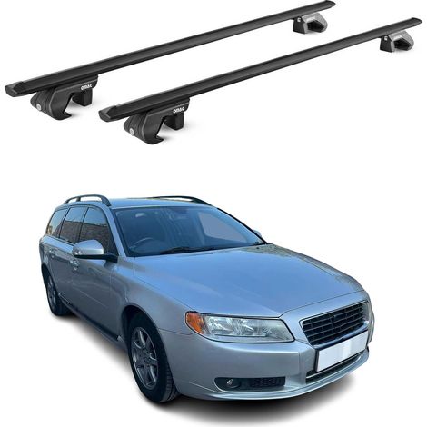 OMAC Dachträger Aluminium TÜV geprüft für Volvo V70 III 2008-2016 – Für Standard Dachreling – T Nut – Max 90 kg – 2 Schlösser Schwarz (1/5)