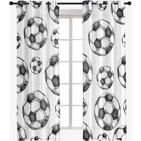 Juego de 2 cortinas transparentes con estampado de fútbol, cortinas semitransparentes con ojales, cortinas modernas para la decoración del hogar, dormitorio, sala de estar (80x115cm, Fútbol 1) (1/5)