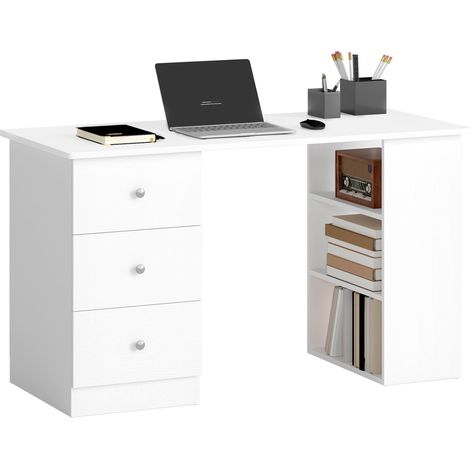 Bureau ordinateur chambre bureau tiroirs étagères rangement bois 120x49x72 cm blanc bureau moderne pratique (1/5)