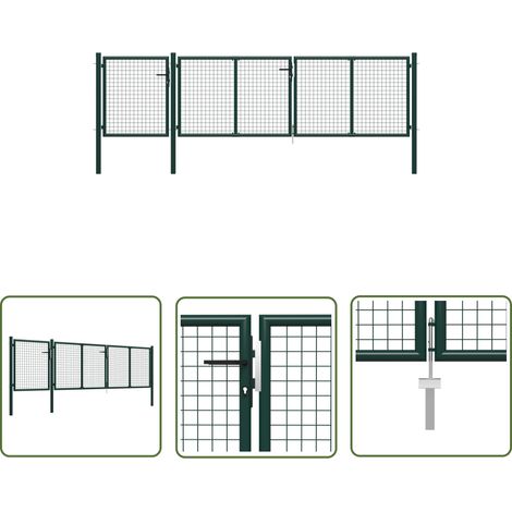 The Living Store Gartentor Stahl 400 x 75 cm Grün - Gartentor - Stahltür - Zaunteil - Hauseingang - Sicherheitszaun (1/5)