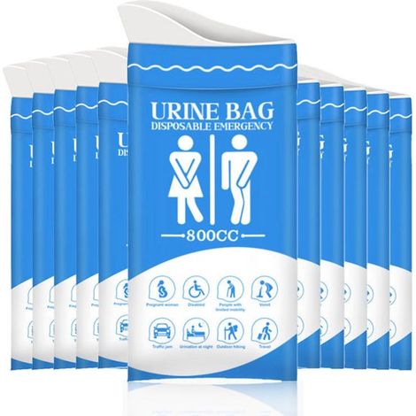 Bolsas desechables de emergencia para orina, 11 bolsas portátiles para orina para acampar, Bolsas portátiles orina emergencias atascos tráfico (1/5)