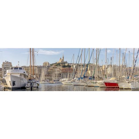 Tableau sur toile vieux port de Marseille 30x97 cm - Impression sur Toile Murale Décorative - Image imprimée en HD sur Toile - Toile sur Châssis en Bois FSC - Fabriqué en France (1/4)