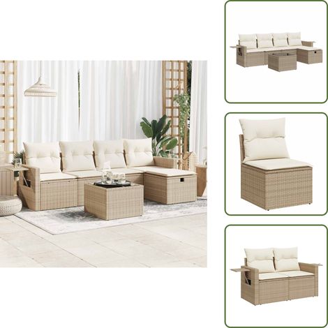 6-tlg. Garten-Sofagarnitur mit Kissen Beige Poly Rattan - Gartensofa Set - Garten Sofa Set - Outdoor Sofa Set - Garten Sofagarnitur (1/5)