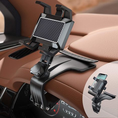 Supporte le téléphone, supporte le tableau aux multiples facettes et le rétroviseur avec pince à ressort à 360°, compatible avec les smartphones 3 à 7 pouces. (1/5)