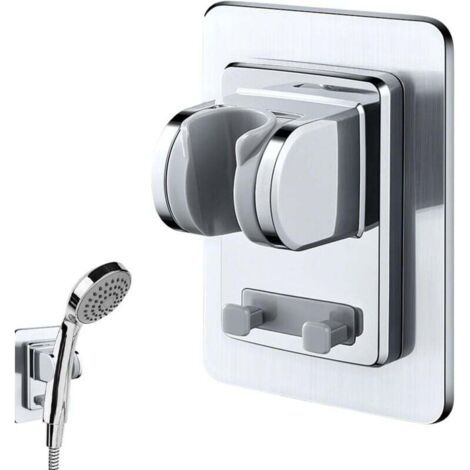 1Pièces Support Pommeau de Douche, Support de Douche, Sans Percage, Support Douchette, Adhésif, Réglable, Imperméable, Pour Salle de Bain et Hôtel, Installation Facile, Chromé, ABS (1/5)