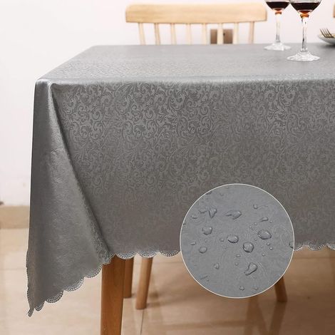 Nappe de Table Rectangulaire Anti Tache 140×200cm Nappe imperméable Nappe de Cuisine Rectangulaire Toile Cirée en PU Lavable Facile (Gris) (1/5)