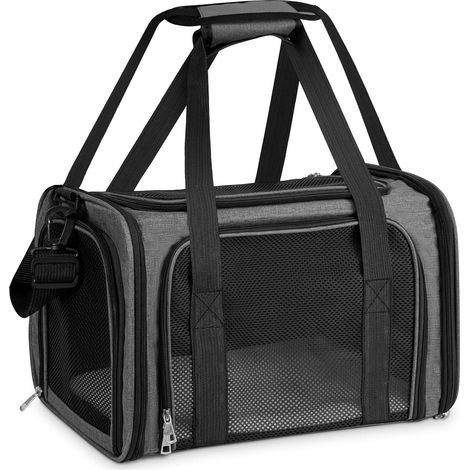 1 - Sac de Transport pour Animal - Caisse Souple Pliable - Respirant avec Coussin Lavable et Sangle Réglable - Pour Chat et Chien - Gris Foncé - 50x34x34cm (1/5)