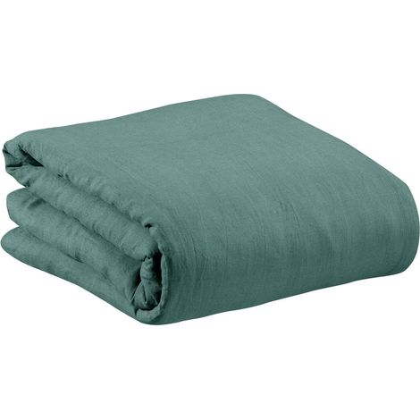 Housse de couette en 100% lin lavé stonewashed avec finition bouteille Prusse 260 x 240 cm - PANGIVO (1/4)