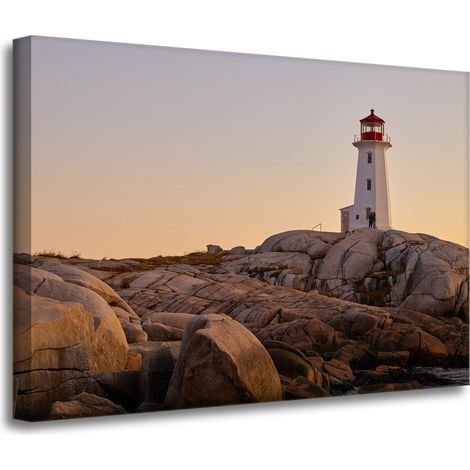 Leinwanddruck Natur Leuchtturm 70x50 cm Sonnenuntergang