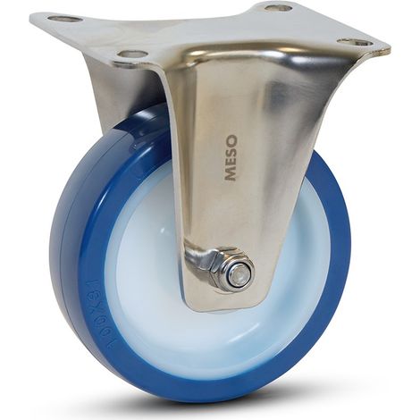 Roue fixe - MESO - PU bleu inox - 100mm - 180kg (1/2)