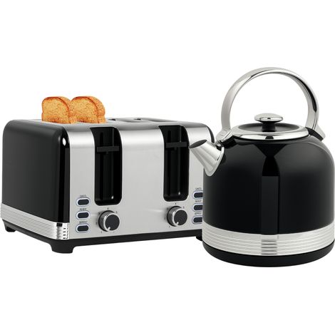 Wasserkocher- und Toaster-Set, 7 Bräunungsstufen, 1,7 L, Kunststoff, Edelstahl, Schwarz
