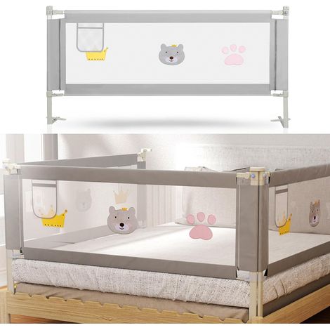 Barrière de lit anti-chute - 180 cm - Hauteur réglable de 70 à 98 cm - Barrière de protection de lit pour enfants et lits parents - Stable - Gris (1/5)