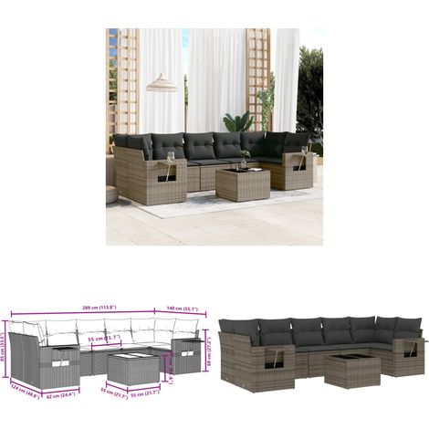 8-tlg. Garten-Sofagarnitur mit Kissen Grau Poly Rattan - Gartenmöbel - Outdoor Möbel - Lounge Set - Rattan Gartenmöbel - Sofasatz - Home & Living (1/3)