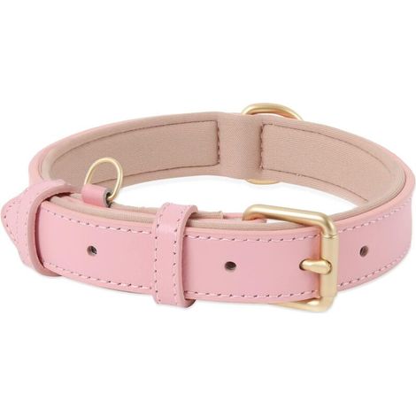 Collier de Chien, en Cuir, Collier de Chien Ajustable Coussin Moelleux Cuir Rembourré pour Petite, Moyenne ou Grande Chiens, Rose, S (1/3)