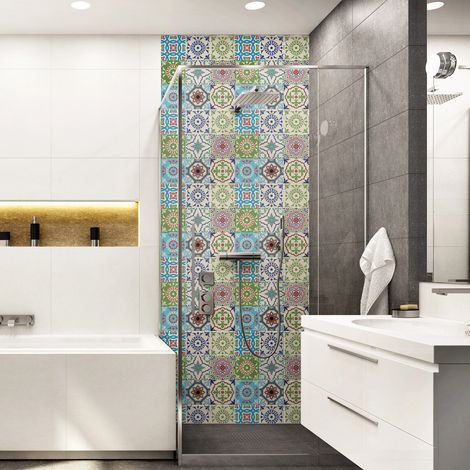 Sticker adhésifs carrelages  Sticker Autocollant Carreaux de Ciment - Autocollant carreau ciment mural salle de Bain et Cuisine 10 x 10 cm - 9 credence adhesif Azulejos (1/5)