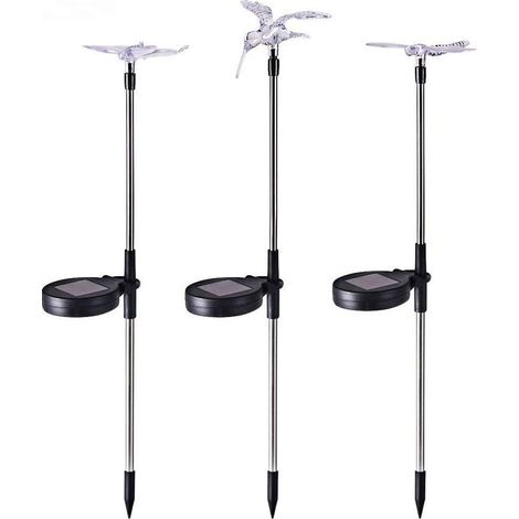 Lampe Solaire Jardin - Papillon Libellule Colibri - LED 7 Couleurs Changeantes - Étanche IP44 - 8 H Autonomie - Lot de 3