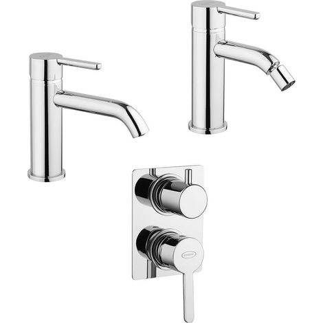 Set miscelatori lavabo + bidet + incasso doccia con deviatore Jacuzzi rubinetteria Sunset ottone cromato per piletta click clack (1/5)