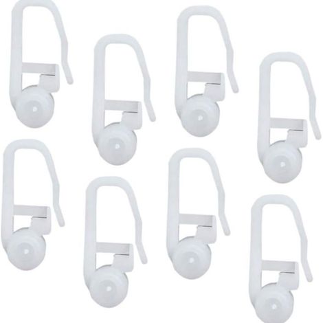 50-teiliges Set aus Kunststoff-POM-Haken für Gardinen, transparente Gardinen und Duschvorhänge mit Rollen auf Lager. (1/5)