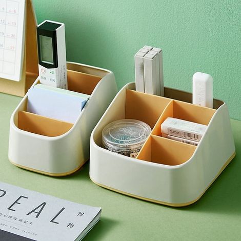 Boîte De Rangement Bureau - Organiseur Multifonction Pour Stylos Et Petits Objets - Jaune - 2 Pièces (1/5)