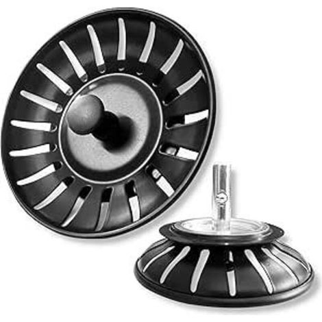 2 Pièces Crépine d'évier de Cuisine, Filtre Évier Cuisine, 304 Bouchon Evier Cuisine Inoxydable,Bonde à Panier Filtre Evier, Panier à Tamis pour Évier,pour Cuisine et Salle de Bain Diamètre(Noir (1/5)