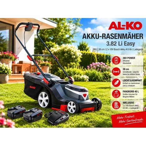 AL-KO Akku-Rasenmäher 3.82 Li Easy, 36V 38 cm, 2 x 18V Bosch Akku 4.0 Ah, Ladegerät