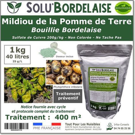 Bouillie Bordelaise Non Colorée spécial Mildiou de la pomme de terre, SOLU'BORDELAISE - Sachet de 1kg (1/5)