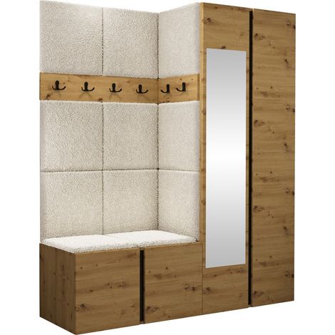 Mobilier1 – Meuble d'entrée Hartford 278 – Panneau mural souple en tissu boucle – Dimensions 186x158x46cm – Fabriqué en Union Européenne