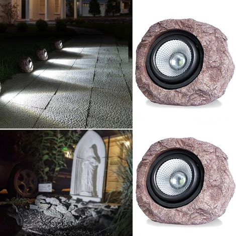 2 unidades, Iluminación solar exterior con forma de roca, Foco LED superbrillante con clasificación IP65 a prueba de agua, escaleras, caminos (1/4)